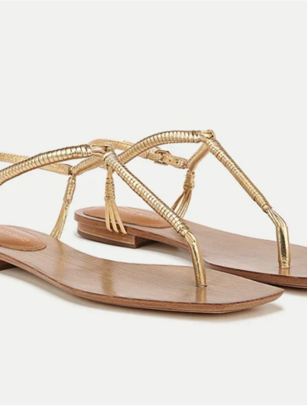 VERONICA BEARD Amelia Gold Ridged Wood Thong Sandal Size 12